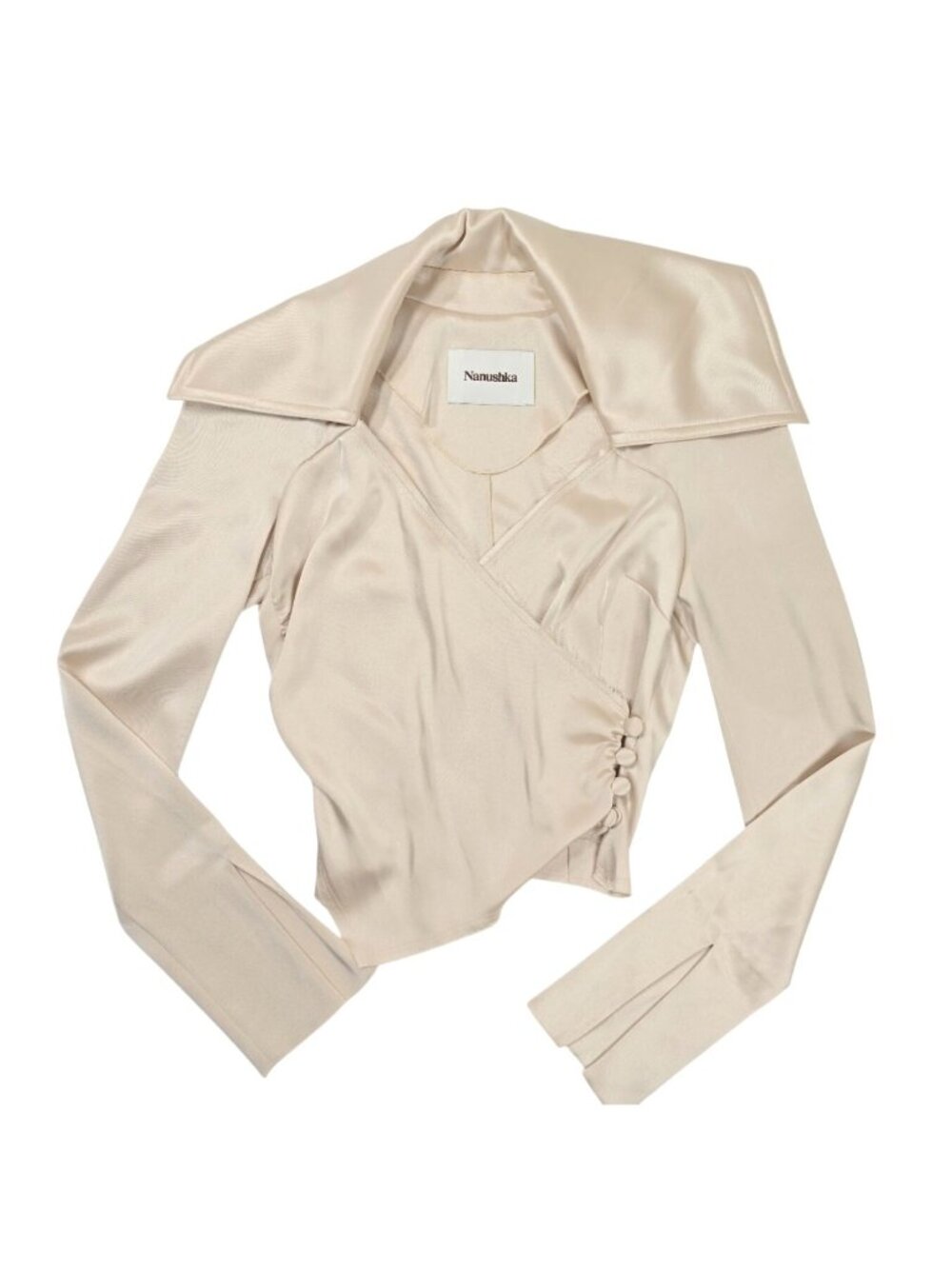 Nanushka Satin Ohara Asymmetric Blouse in Beige